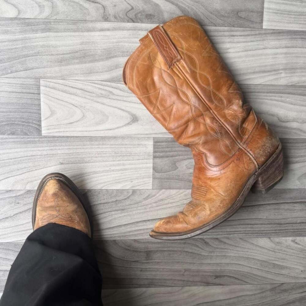 Rio of Mercedes Vintage Tan Leather Western Cowboy Boots